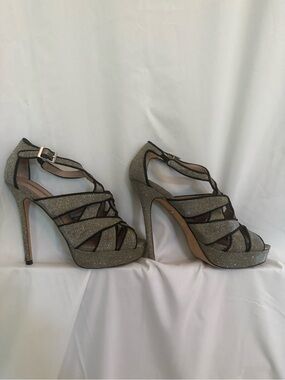 Charles David Silver Glitter Strappy Platform Heels